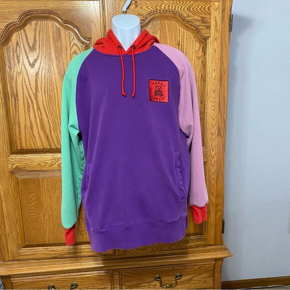 TEDDY FRESH Sweatshirt Mens Large Hoodie Color Block Hooded Pockets Multicolor - Picture 14 of 16